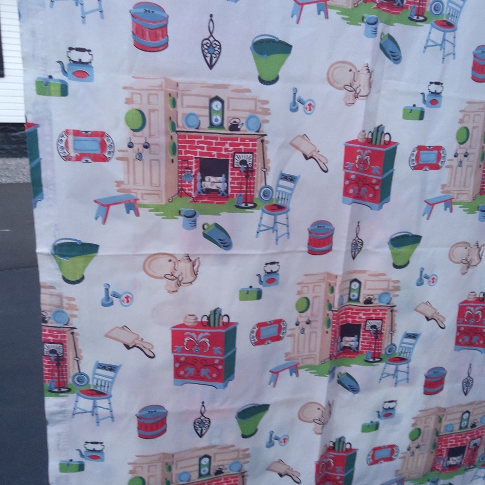 Vintage Mid Century Cotton Curtain Panels Counrty Kitchen Cabin Camper